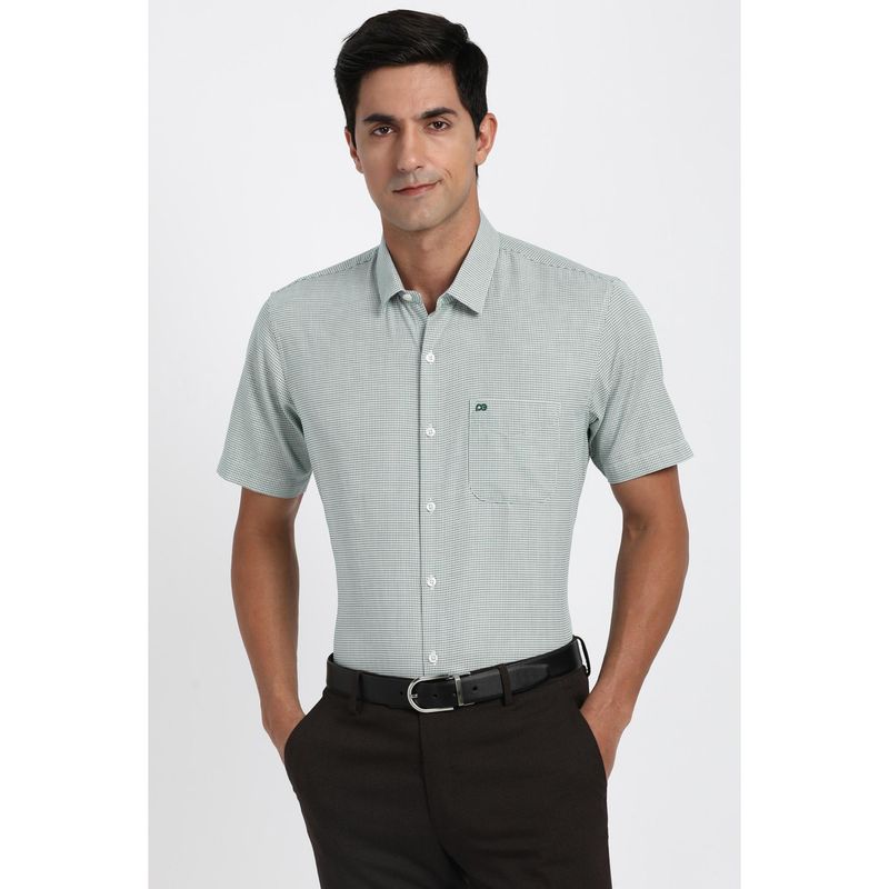 Peter England Men Cotton Blend Printed Collar Neck Regular Fit Green Shirt (46)