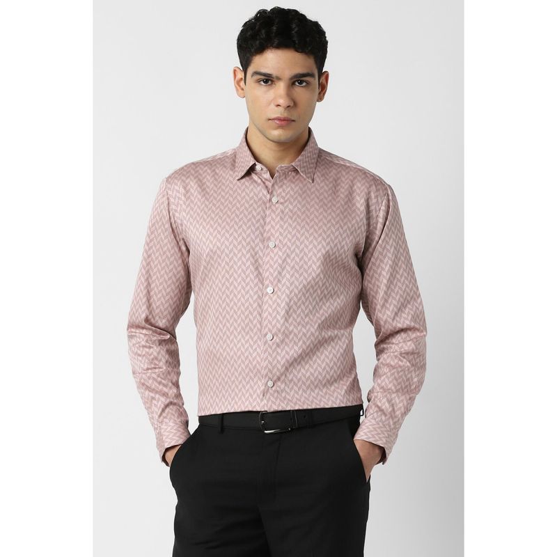 Van Heusen Men Cotton Printed Collar Neck Slim Fit Pink Shirt (39)