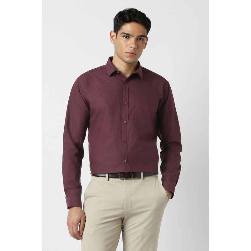 Van Heusen Men Cotton Textured Collar Neck Slim Fit Maroon Shirt (39)