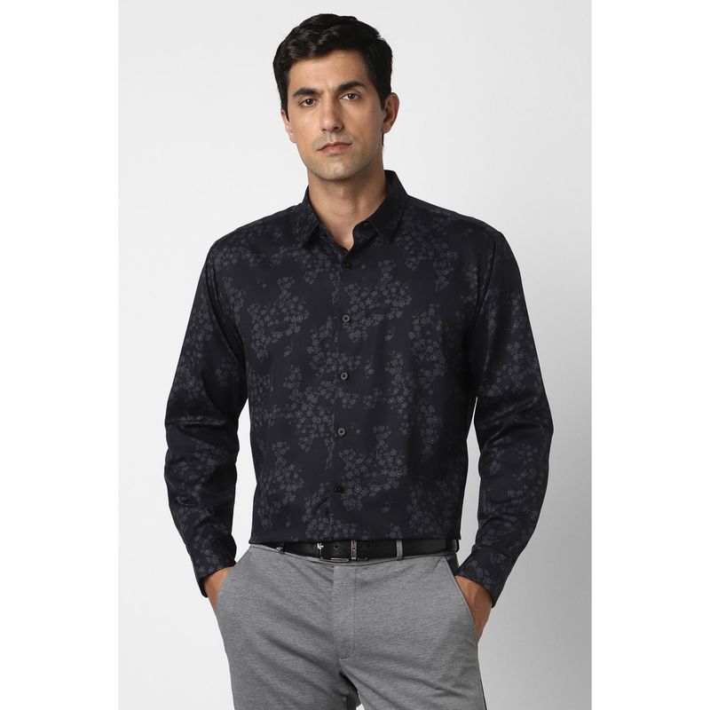 Van Heusen Men Cotton Printed Collar Neck Slim Fit Black Shirt (39)