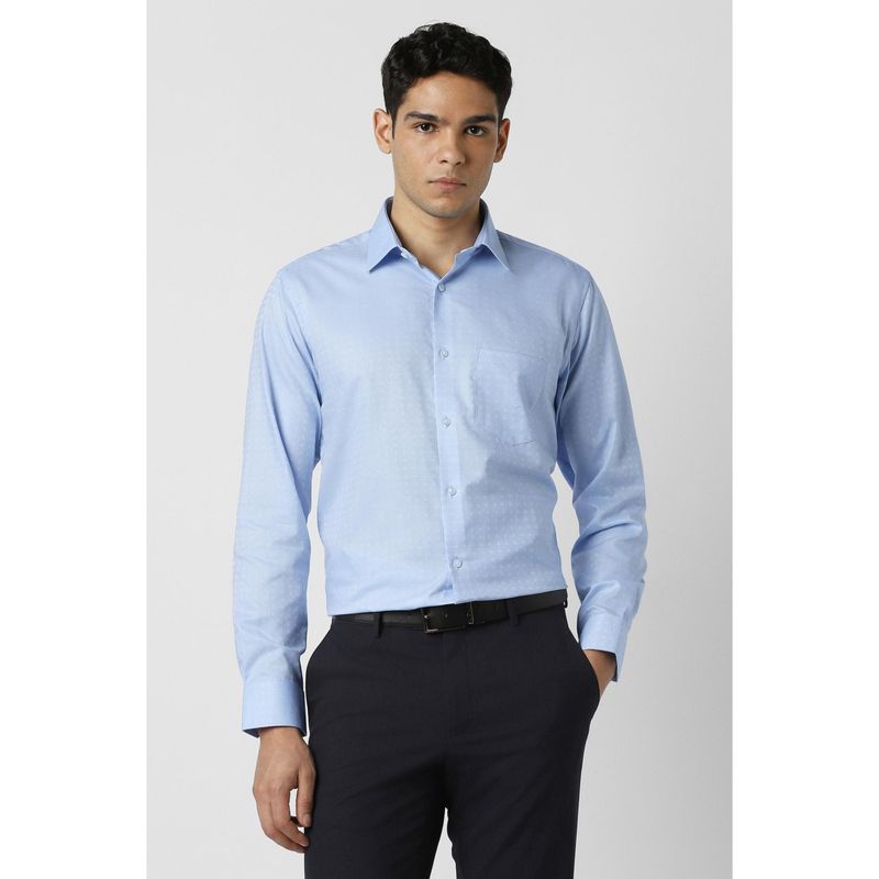Van Heusen Men Cotton Textured Collar Neck Regular Fit Light Blue Shirt (39)