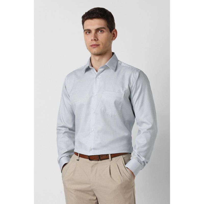 Van Heusen Men Cotton Checks Collar Neck Regular Fit Light Grey Shirt (39)