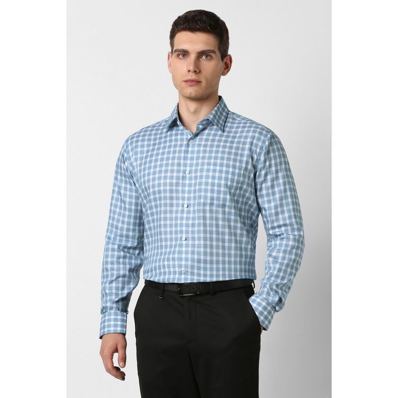 Van Heusen Men Cotton Checks Collar Neck Regular Fit Blue Shirt (40)