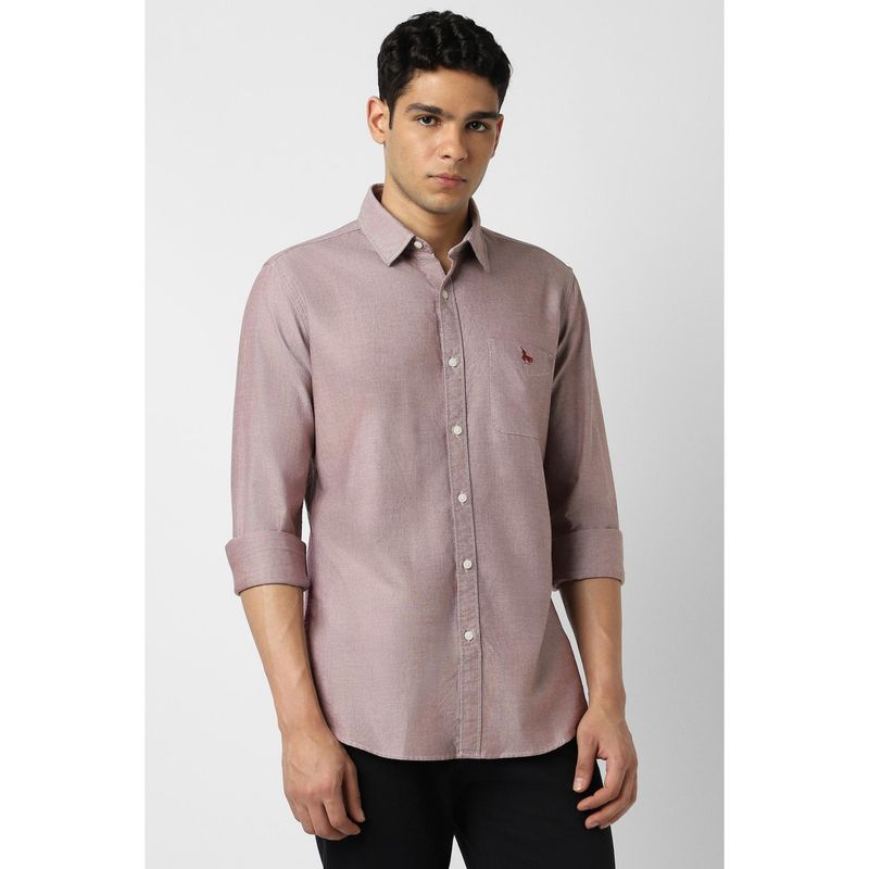 Van Heusen Men Cotton Textured Collar Neck Slim Fit Pink Shirt (40)