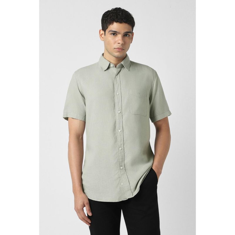 Van Heusen Men Lyocell Blend Textured Collar Neck Slim Fit Green Shirt (39)