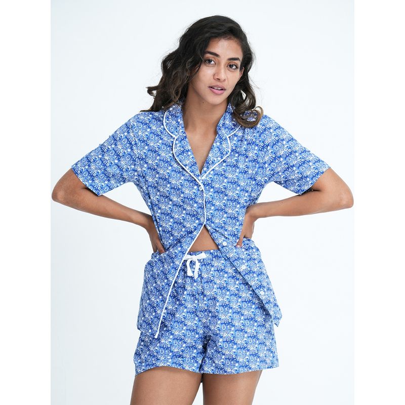 Mackly Womens Floral Aop Sleepshirt & Shorts Set-Blue (XS)