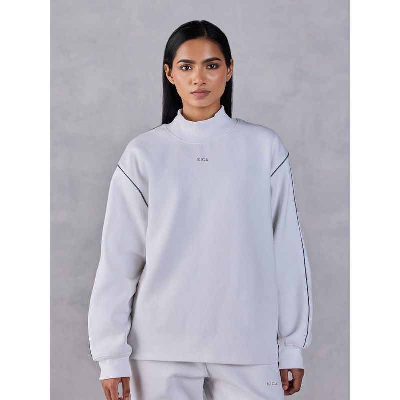 Kica Fleece Oversized Sweatshirt With Contrast Piping For Everyday (S)