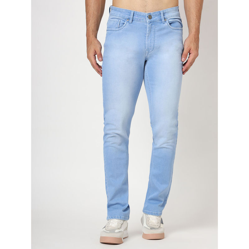 AM SWAN Men Light Blue Light Wash Relaxed Fit Cotton Denim Jeans (36)