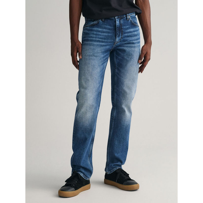GANT Men Blue Washed Regular Fit Mid-Rise Jeans (30)