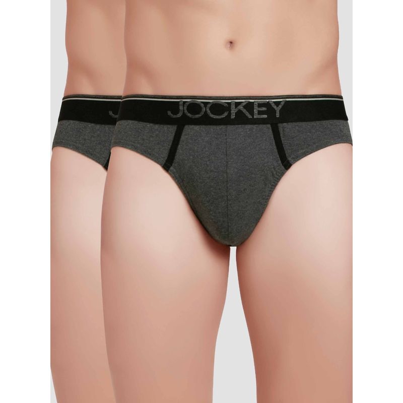 Jockey 8044 Men Cotton Brief with Ultrasoft Waistband - Grey (Pack of 2) (S)