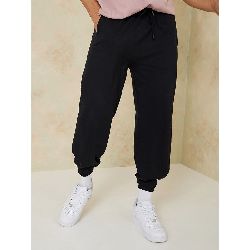 Styli Black Relaxed Fit Jogger With Elasticated Cuff Detail (M)