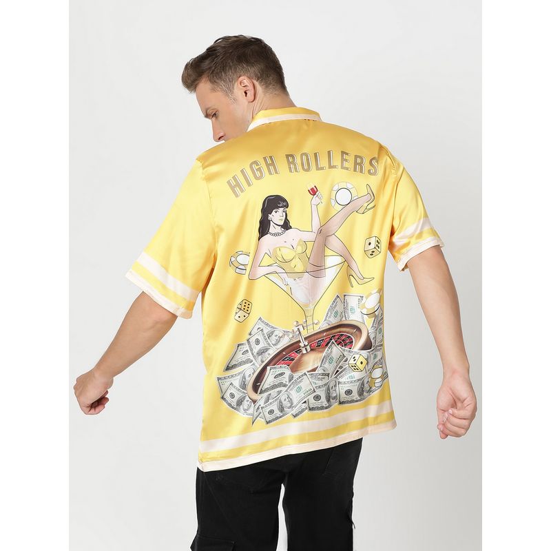 CLUBHAVANA Yellow Casino Chic Premium Soft Satin Shirt (S)