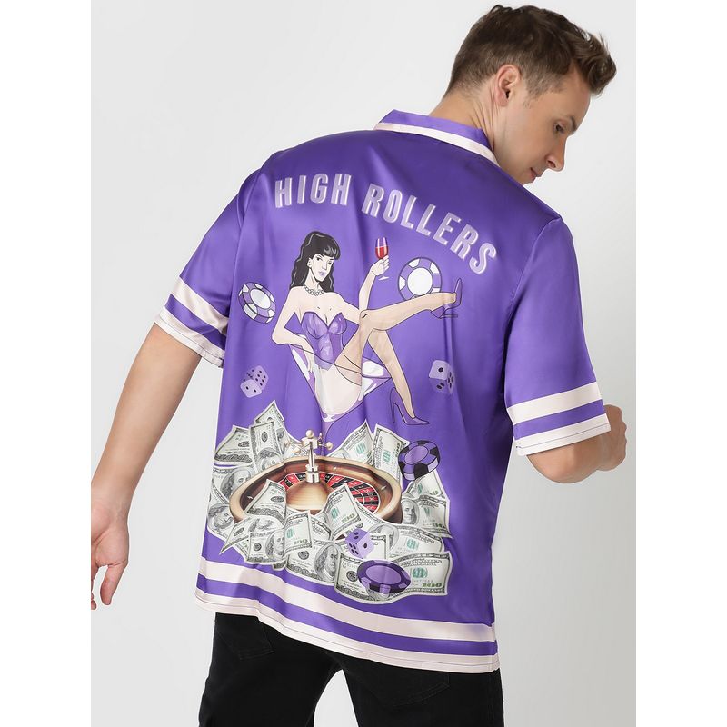 CLUBHAVANA Purple Glamour Gamble Premium Soft Satin Shirt (S)