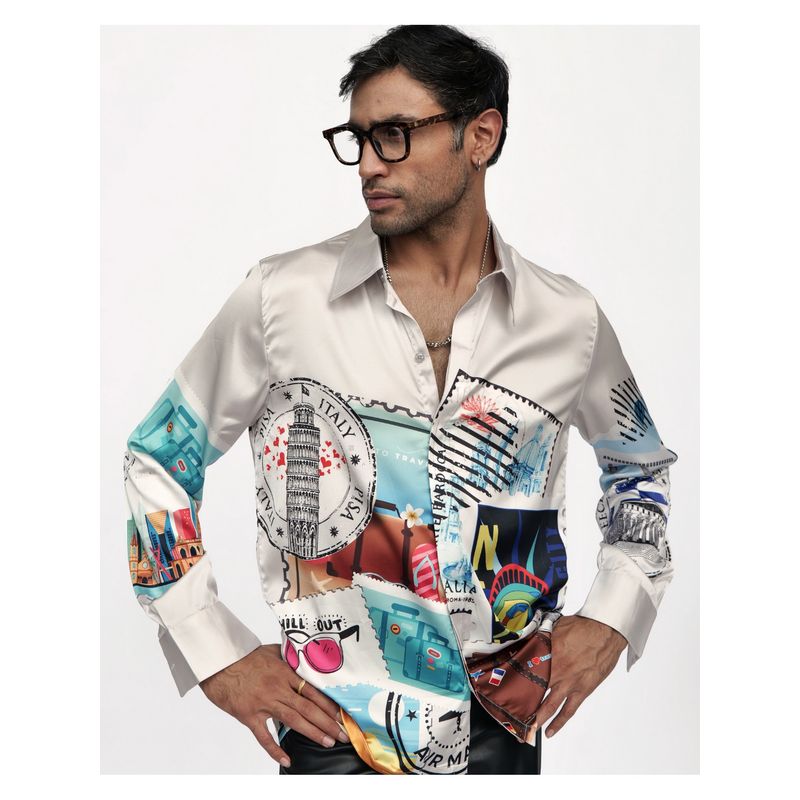 CLUBHAVANA Grey Wanderlust Impressions Premium Soft Satin Shirt (S)