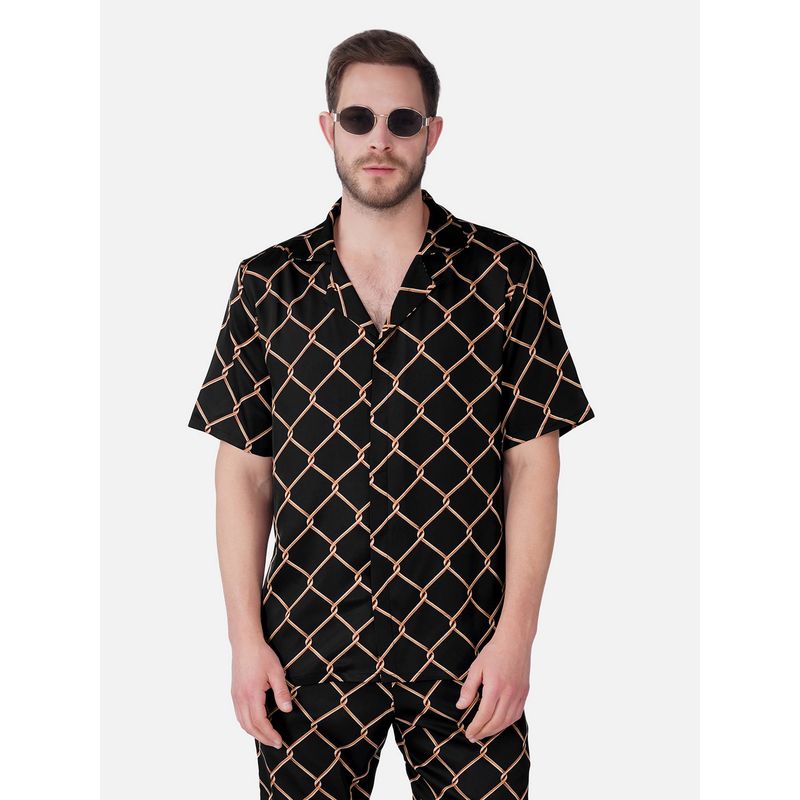 CLUBHAVANA Black Imperial Grid Premium Soft Satin Party Shirt (S)