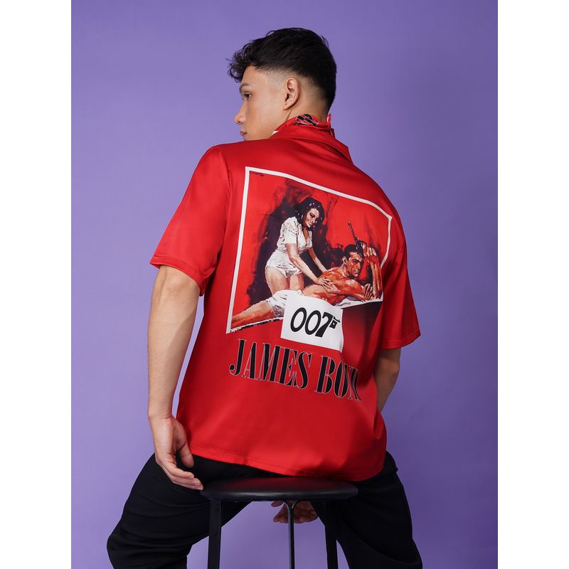 CLUBHAVANA Men Red Bonded Luxe Satin Graphic Printed Shirt (S)