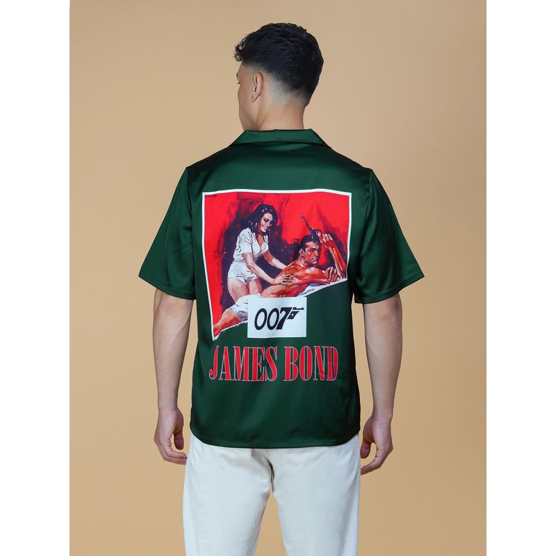 CLUBHAVANA Men Green Secret Indulgence Satin Graphic Printed Shirt (S)