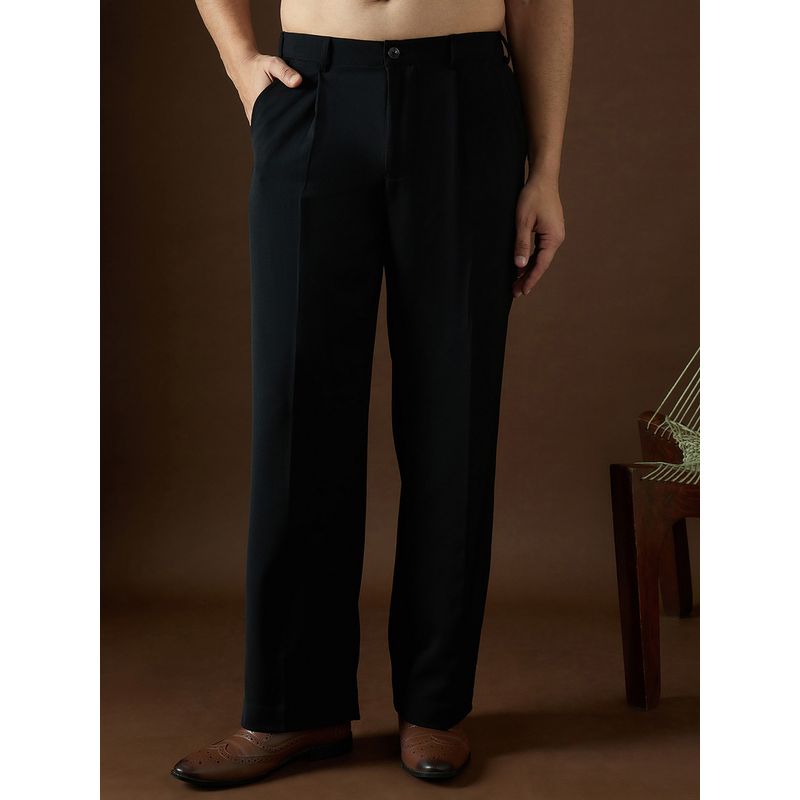 ETHNIC BAY Men Black Modal Solid Straight Trouser (30)