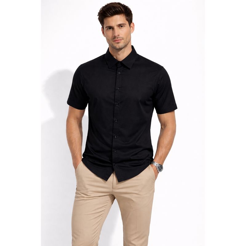 Parcel Yard Black Men’s Comfortable Rich Cotton Blend Men's Shirt (L)