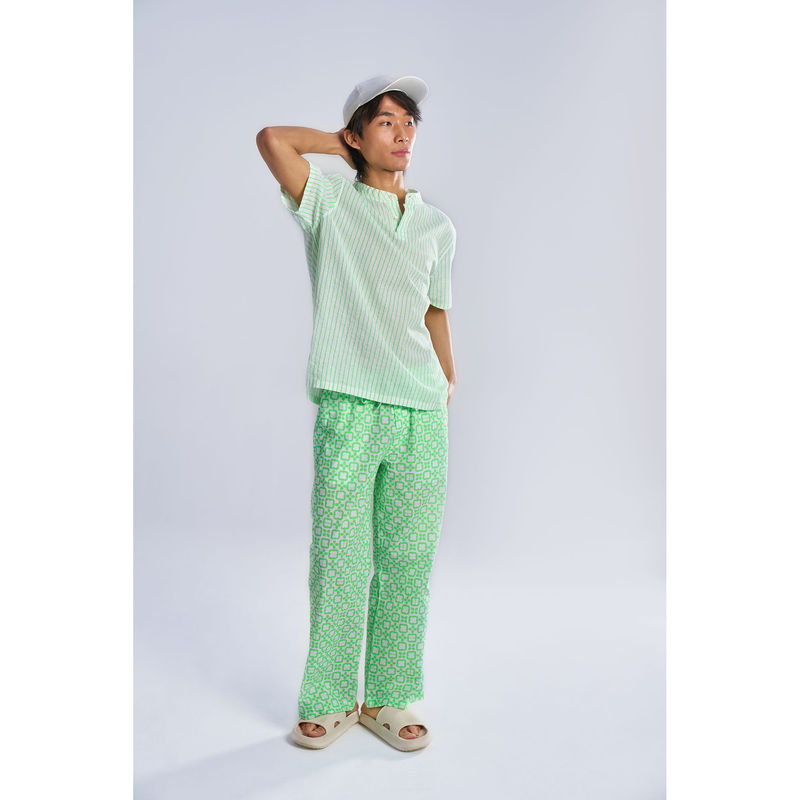 TERRA LUNA Comet Check Aurora Lime Green Tao Casual Trousers (S)