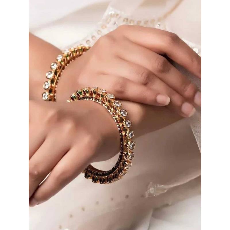 ZEVARLY White Alloy Rhodium Plated Stones Bangles (2.4) (Pack of 2)