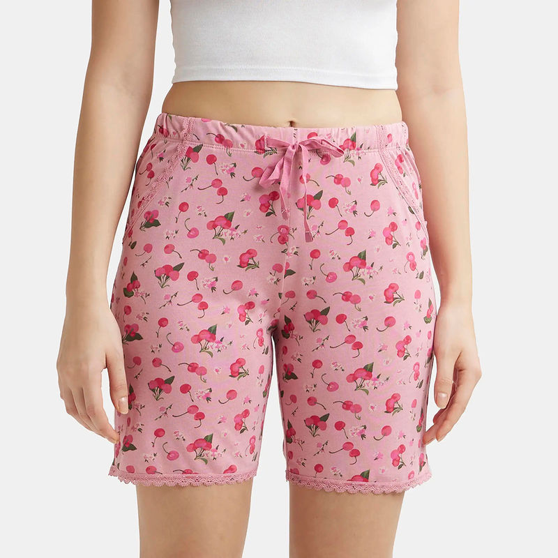 Jockey RX10 Womens Micro Modal Cotton Relaxed Fit Printed Shorts - Wild Rose (L)