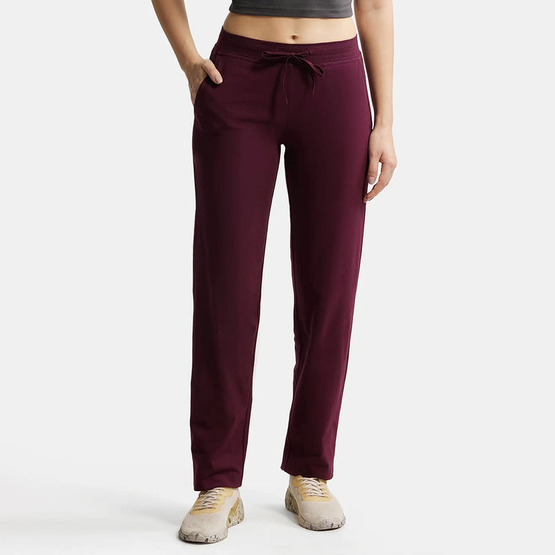 Jockey 1302 Women Super Combed Cotton Elastane Relaxed Fit Trackpants - Wine Tasting (M)