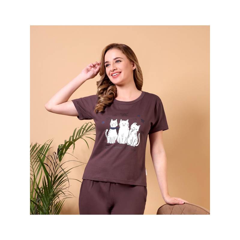 Bedtime Story Metallic Rose Snuggle Cat T-Shirt (L)
