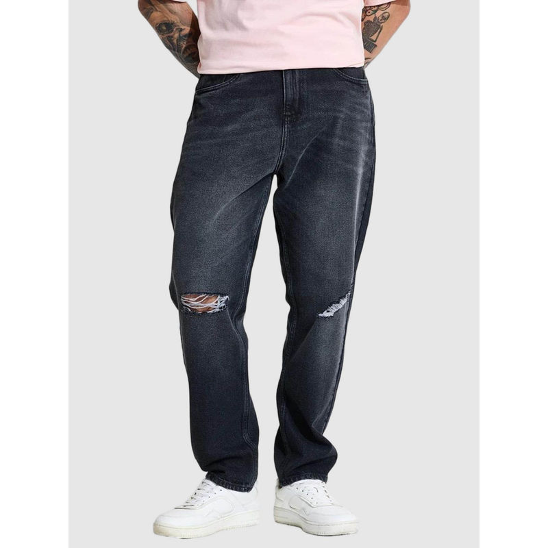 Snitch Men Charcoal Solid Distressed Look Jeans (34)