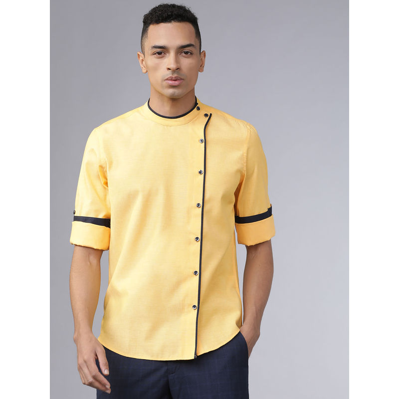 HIGHLANDER Men's Yellow Slim Fit Solid Casual Kurta (M)