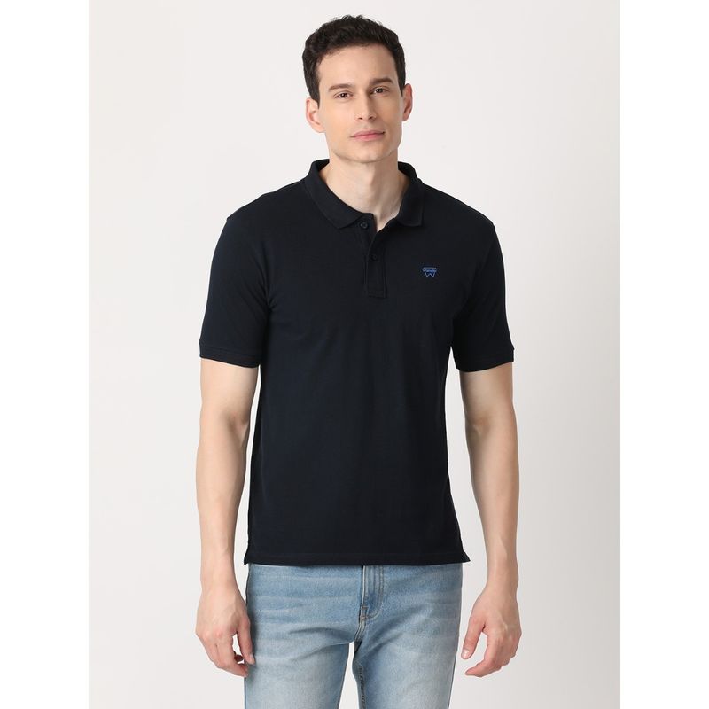Wrangler Men Regular Navy Solid Polo T-Shirt (M)