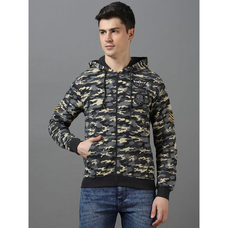 Urbano Fashion Mens Grey Cotton Camouflage Printed Hooded Neck Sweatshirt (M)