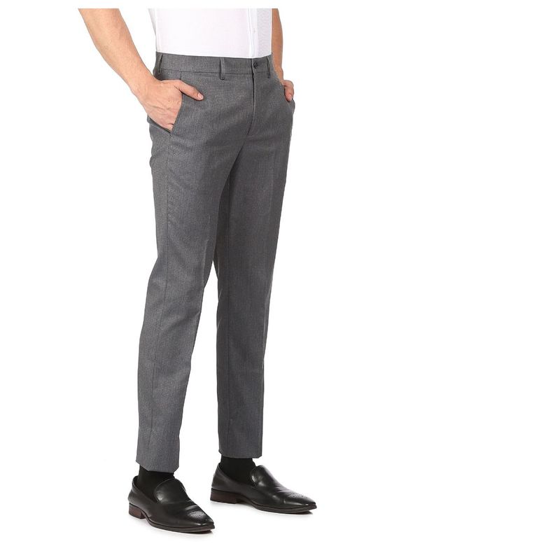 Arrow Men Grey Mid Rise Textured Formal Trousers (30)