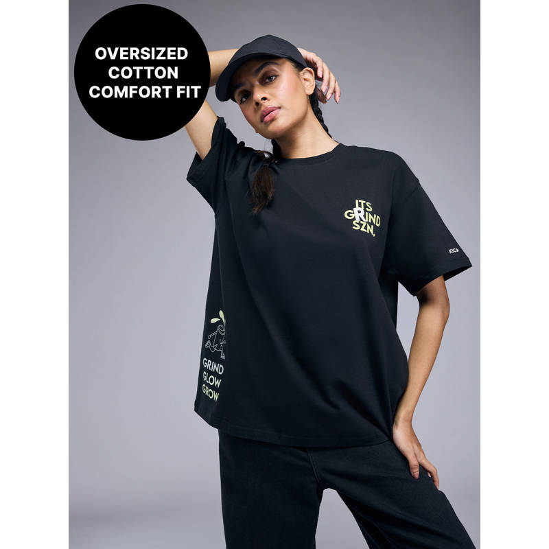 Kica Cotton Oversized Printed Graphic Tshirt KIC012-BLACK (S)