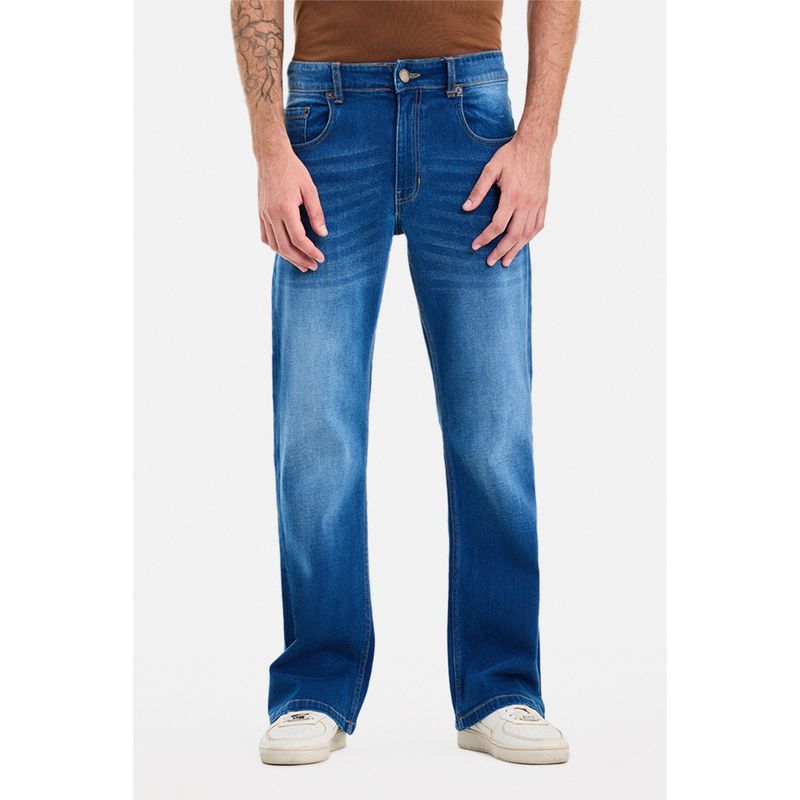 Snitch Blue Washed Bootcut Casual Jeans for Men (32)