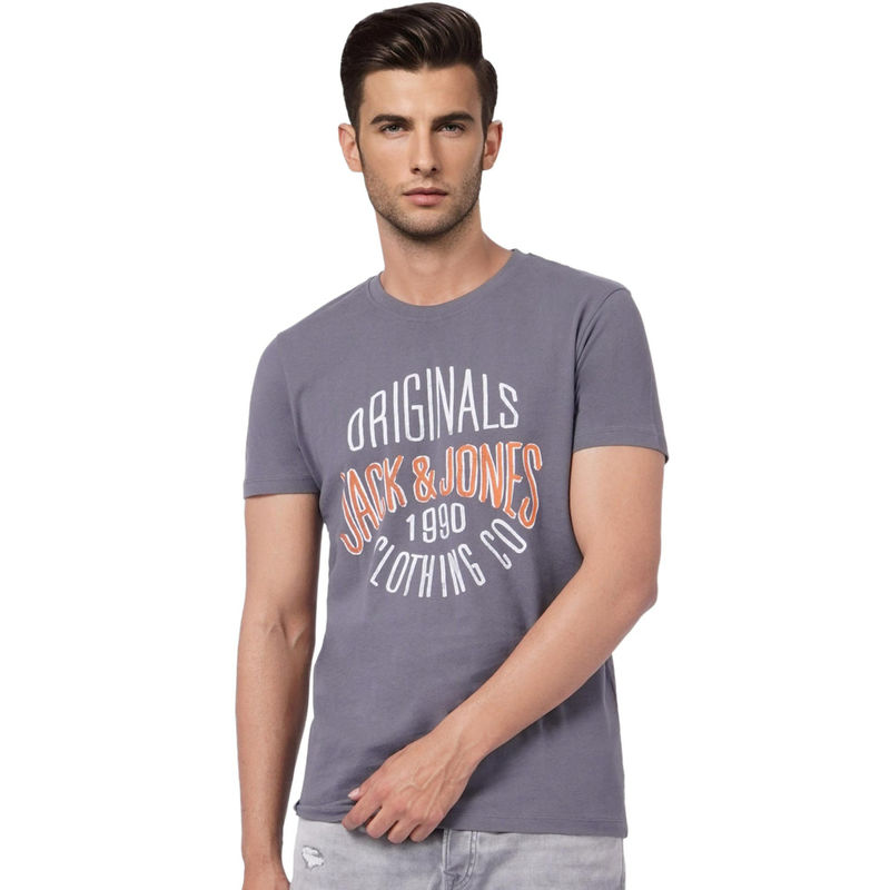Jack & Jones Grey Graphic Print Crew Neck T-shirt (M)