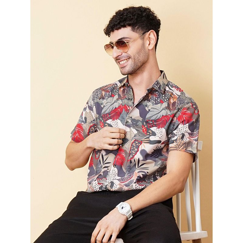The Indian Garage Co Men Slim Fit Fauna Printed Half Sleeves Spread Collar Shirt Multi-Color (M)