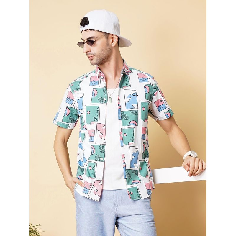 The Indian Garage Co Men Regular Fit Tropical Spread Collar Casual Shirt Multi-Color (M)