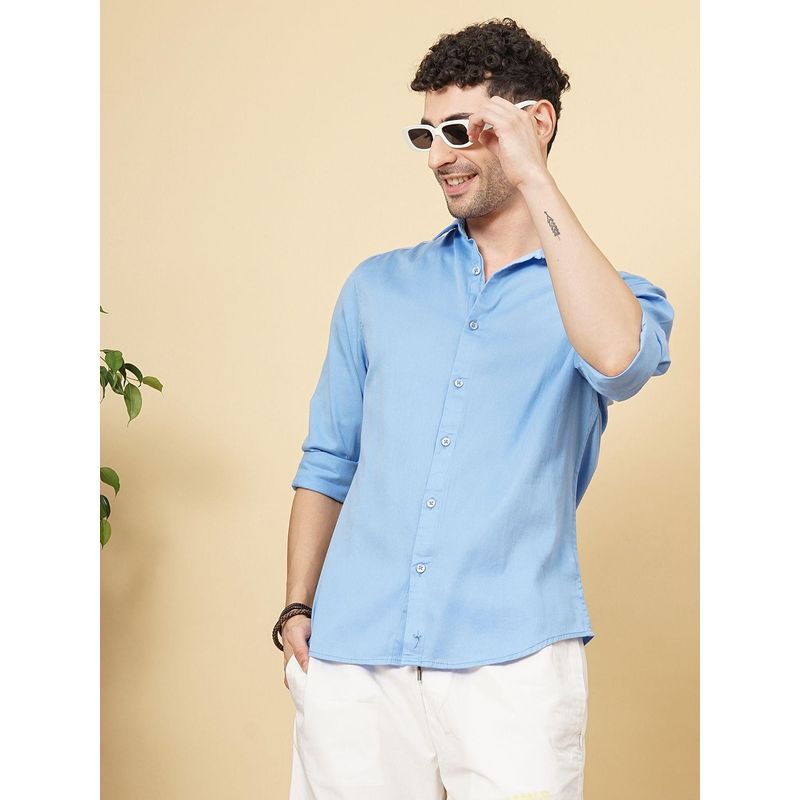The Indian Garage Co Men Regular Fit Solid Full Sleeves Spread Collar Formal Shirt Blue (M)