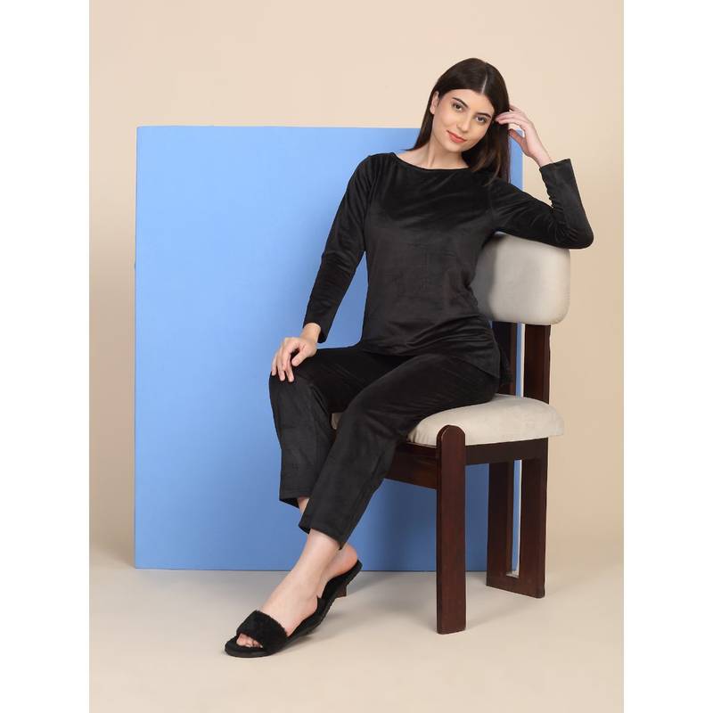 Sweet Dreams Black Solid T-shirt and Pyjama (S)