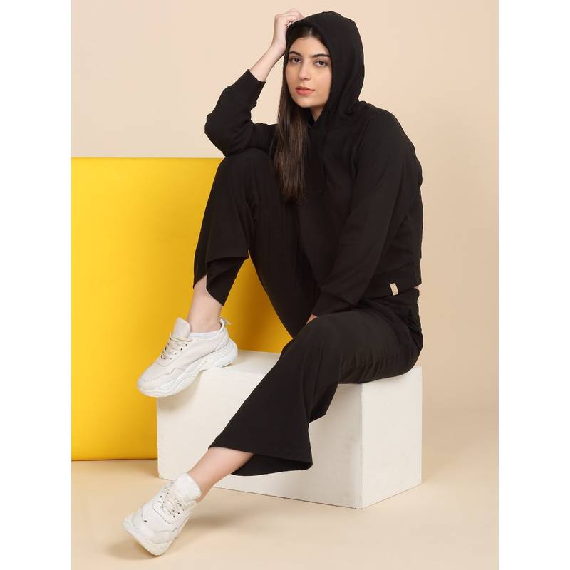 Sweet Dreams Black Solid Hoodie and Pyjama (XL)