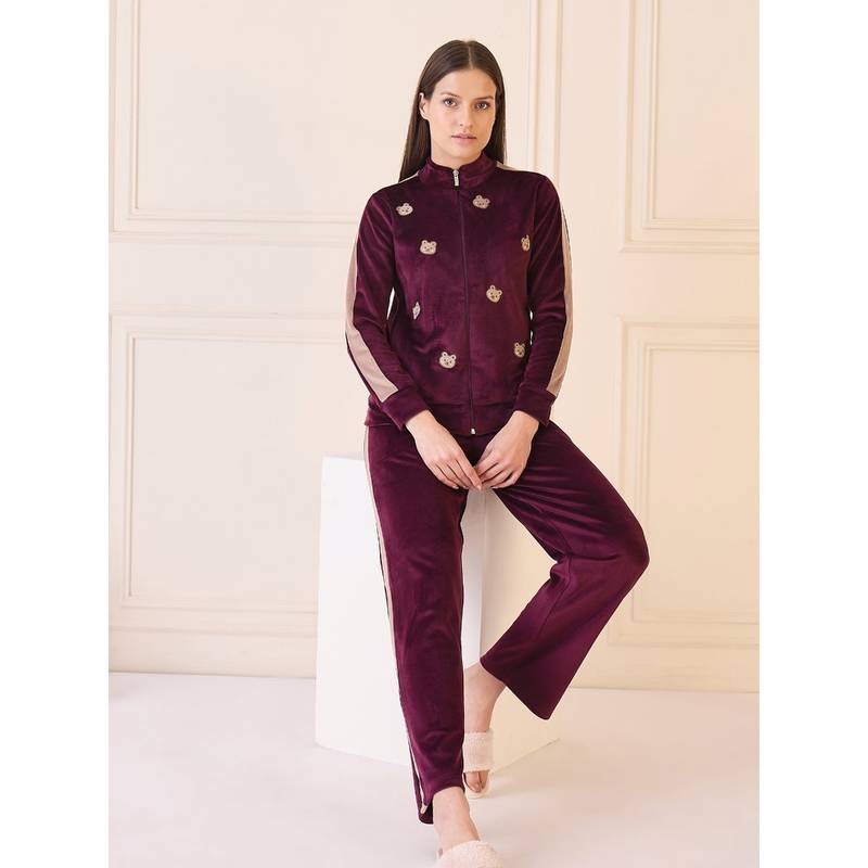 Sweet Dreams Wine Embroidered Sweatshirt and Pant (S)