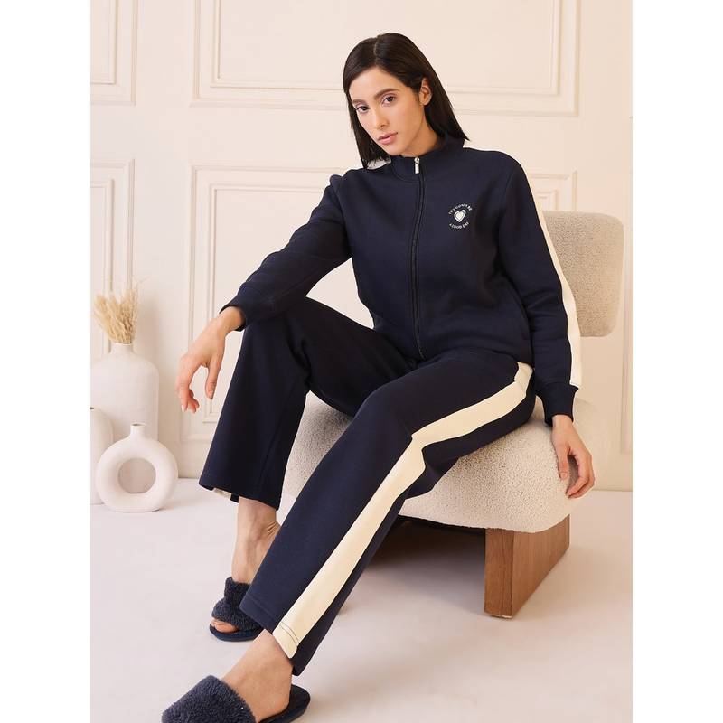 Sweet Dreams Navy Blue Solid Sweatshirt and Pant (2XL)