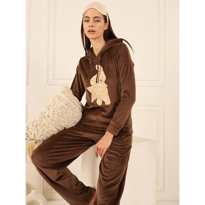 Sweet Dreams Brown Embroidered Hoodie and Pant (S)