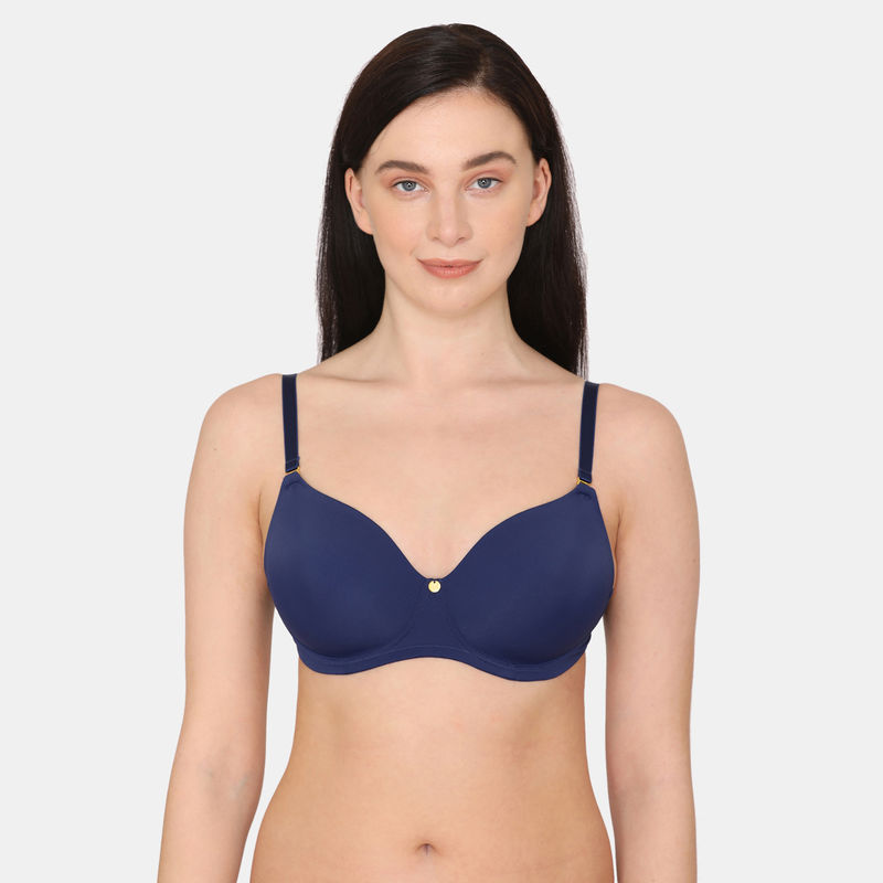 Zivame Beautiful Basics Padded Non Wired 3/4th Coverage Backless Bra Depth - Blue (34C)