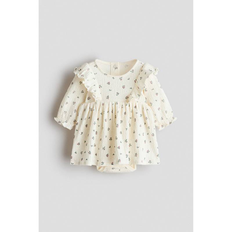 H&M Girls White Crinkled Bodysuit Dress (0-1 Months)