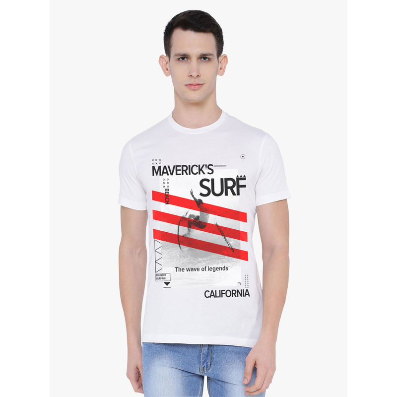 THREADCURRY Mavericks Surf Creative Graphic Printed T-Shirt for Men (XL)