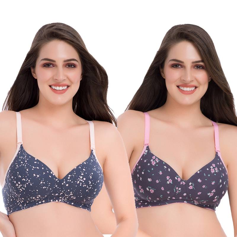 Groversons Paris Beauty Light Padded Cotton Rich Bra Pack of 2 - Multi-Color (38C)