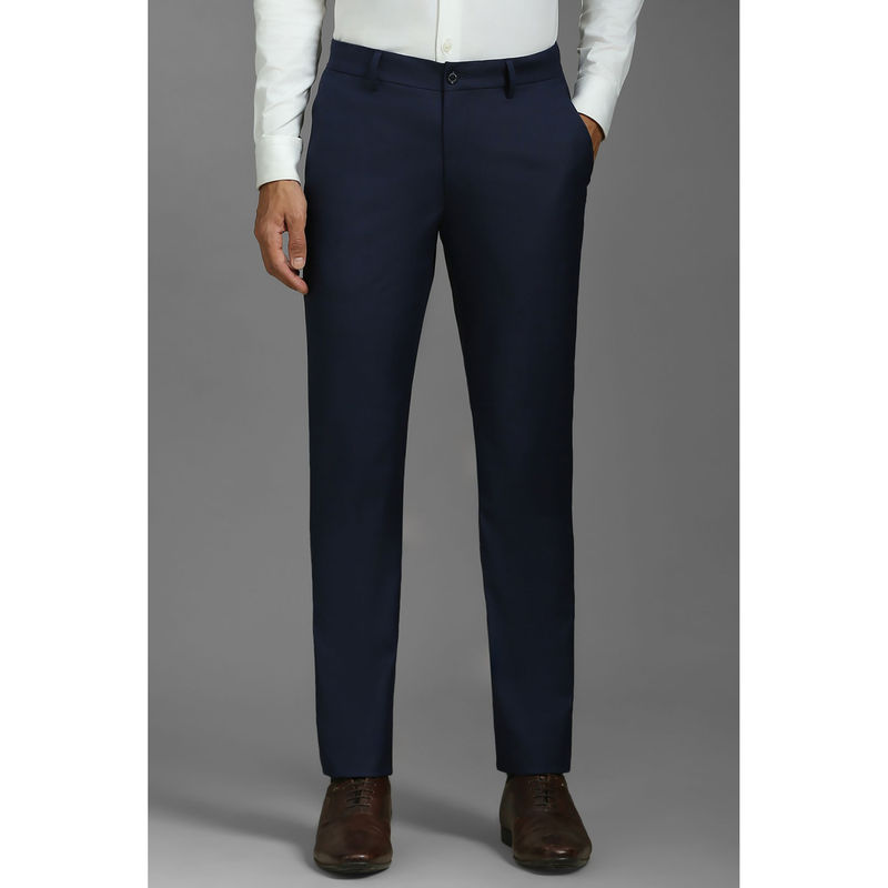 Men's Navy Blue Solid Trousers