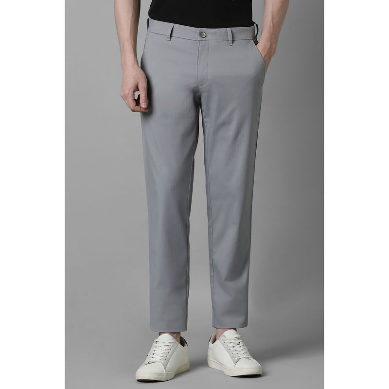 Louis Philippe Men Grey Textured Flat Front Casual Trouser (34)
